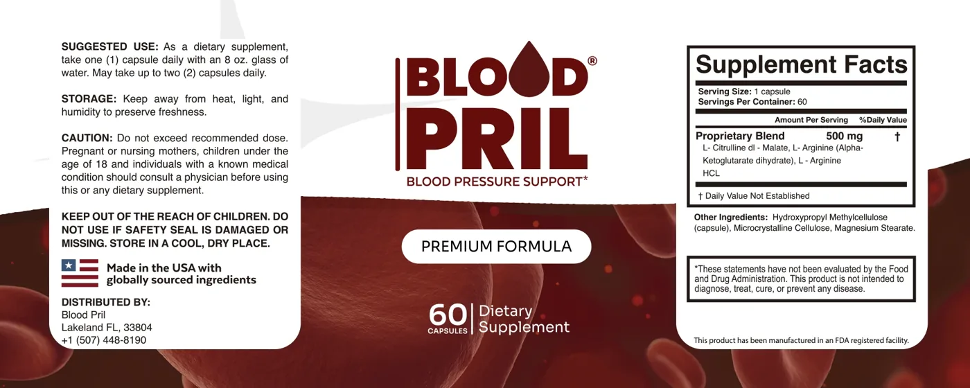 Full BloodPril label showing suggested use, caution and Supplement Facts